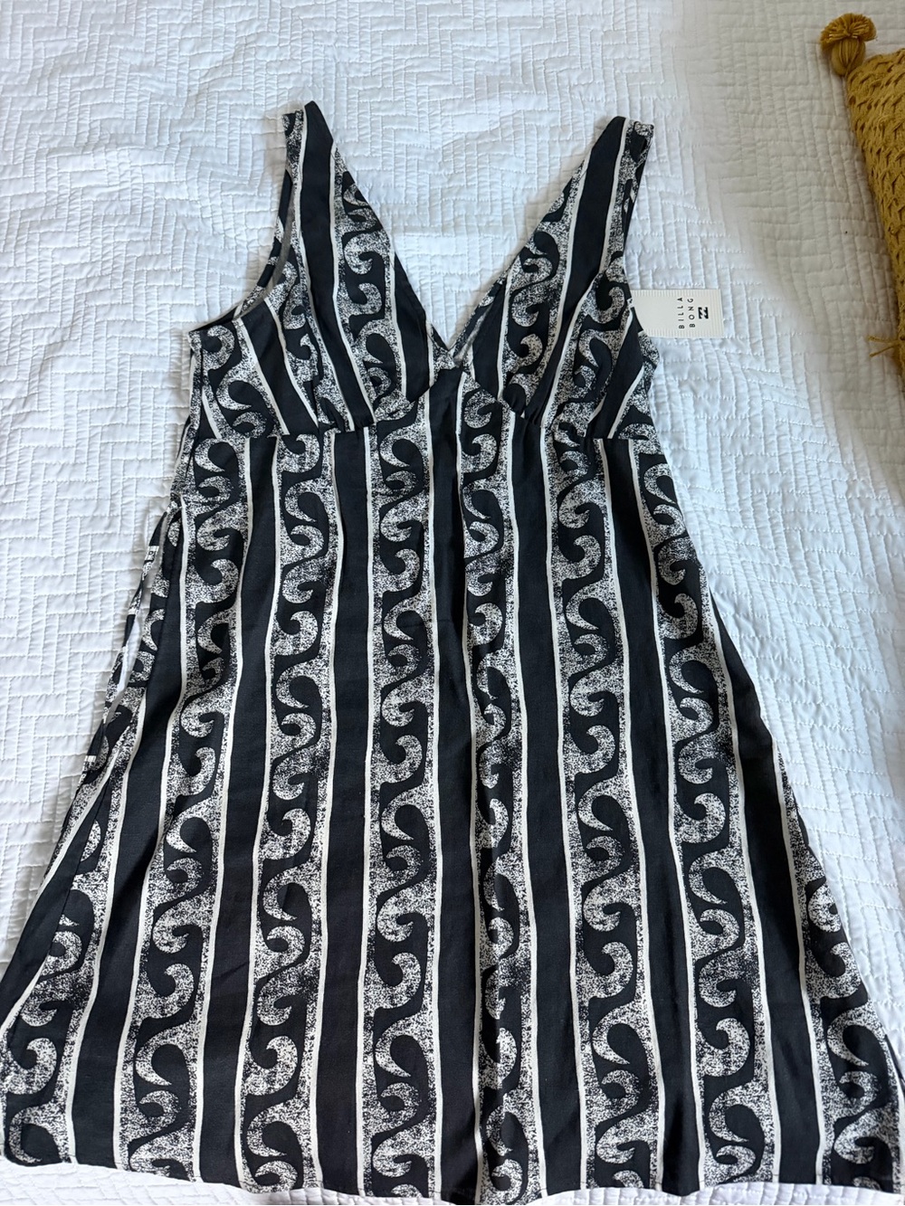 Billabong Black & White Scroll-Stripe V-Neck Mini Dress